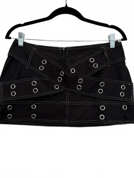 Dresses & Skirts - Black Mini Skirt with Eyelet Detailing and Contrast Stitching